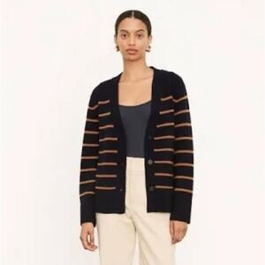 Vince S Breton Stripe Cardigan in Navy